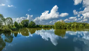 Die Pausaer Weide mit Wolken und Wasser
