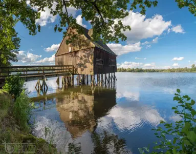 Hausteichhaus auf Stelzen im See